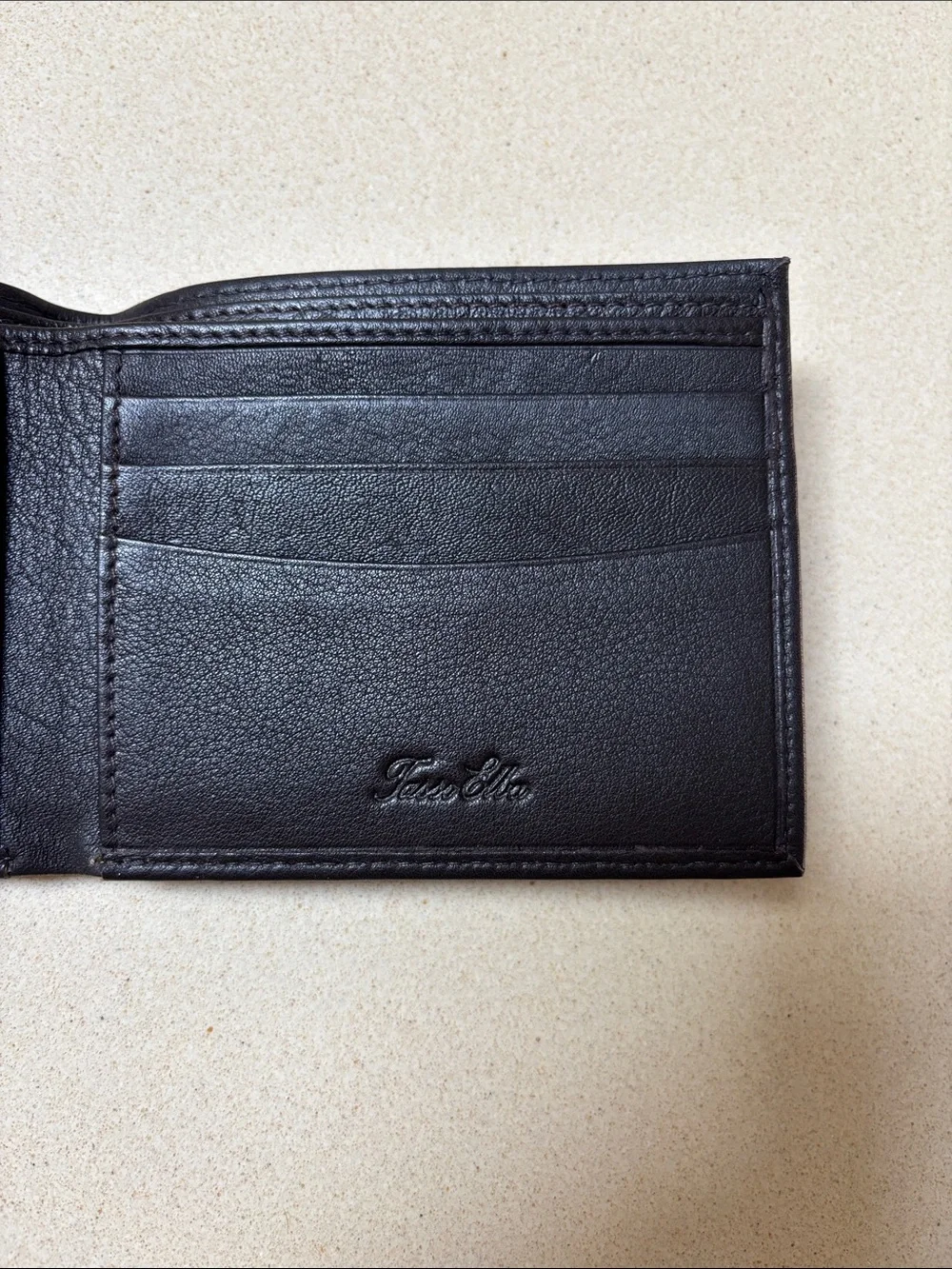 Tasso Elba Black Leather Card & Key Wallet with White Contrast Stitching
